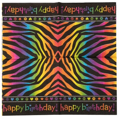 JAM PAPER Birthday Party Beverage Napkins, 5 x 5, Neon Stripes, 16 Napkins/Pack