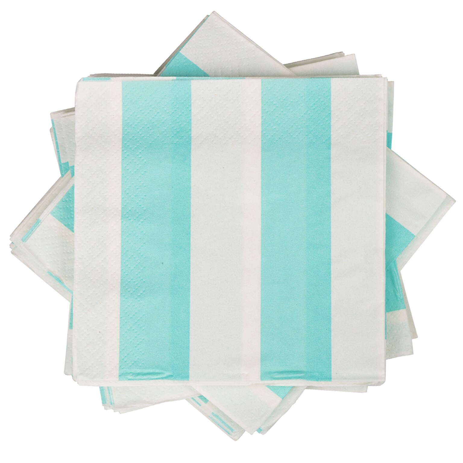 JAM PAPER Small Beverage Napkins, 5 x 5, Aqua Blue Stripe, 16/Pack