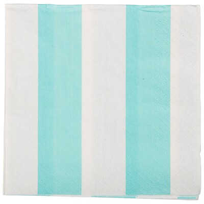 JAM PAPER Small Beverage Napkins, 5 x 5, Aqua Blue Stripe, 16/Pack