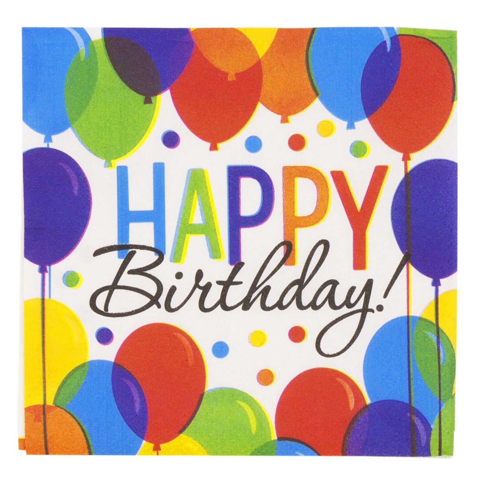 JAM PAPER Birthday Party Beverage Napkins, 5 x 5, Balloon Bash Design, 125 Napkins/Pack