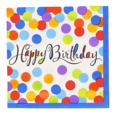 JAM PAPER Birthday Party Beverage Napkins, 5 x 5, Confetti Bash Design, 36 Napkins/Pack