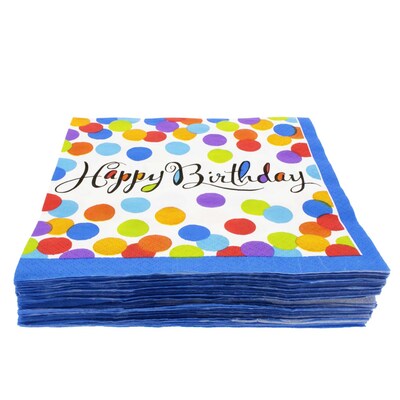 JAM PAPER Birthday Party Beverage Napkins, 5 x 5, Confetti Bash Design, 36 Napkins/Pack