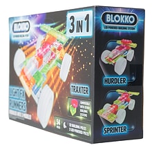 JAM Paper Blokko Kids Toy Playsets 3-in-1 Light FX Building Block Race Cars (150217DOM)