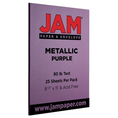 JAM PAPER Metallic Colored Paper, 32 lb., 8.5 x 11, Purple Stardream, 25 Sheets/Pack (1834389)