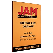 JAM PAPER Metallic Colored Paper, 32 lb., 8.5 x 11, Orange Stardream, 25 Sheets/Pack (1834386)