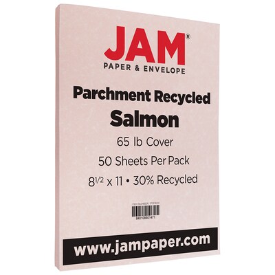 JAM Paper 30% Recycled Parchment Cardstock, 65 lb., 8.5" x 11", Salmon Pink, 50 Sheets/Pack (17137623)