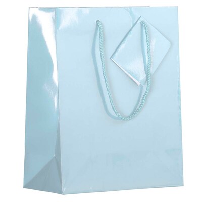 JAM PAPER Glossy Gift Bags with Rope Handles, Medium Size, Baby Blue, 3/Pack