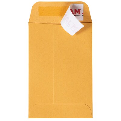 JAM Paper #4 Coin Business Commercial Envelopes with Peel & Seal Closure, 3" x 4 1/2", Brown Kraft Manila, 50/Pack (400238461I)