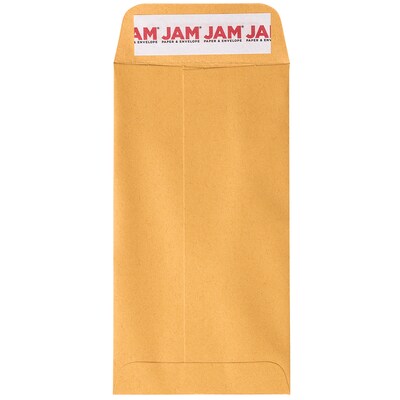 JAM Paper Business #7 Coin Envelopes with Peel & Seal Closure, 3 1/2 x 6 1/2, Brown Kraft Manila,