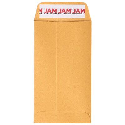 JAM Paper #6 Coin Business Envelopes with Peel & Seal Closure, 3 3/8 x 6, Brown Kraft Manila, 50/P