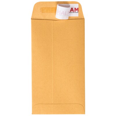 JAM Paper #6 Coin Business Envelopes with Peel & Seal Closure, 3 3/8" x 6", Brown Kraft Manila, 50/Pack (400238463I)