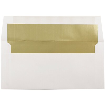 JAM Paper Foil Lined Invitation Envelopes, 3 7/8 x 8 1/8, White/Gold Foil, 50/Pack (32430262I)
