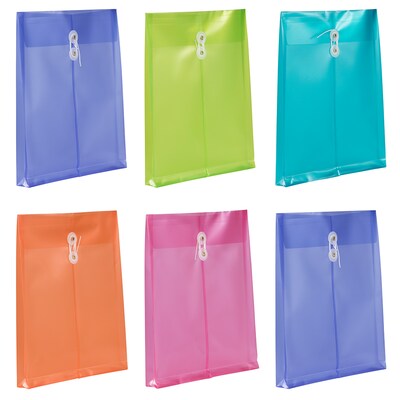 JAM Paper Open End Envelopes with Button & String Tie Closure, 9 3/4" x 11 3/4", Assorted Colors, 12/Pack (12438958)