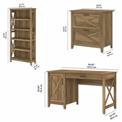 Bush Furniture Key West 54"W Computer Desk with 2-Drawer Lateral File Cabinet and 5-Shelf Bookcase, Reclaimed Pine (KWS009RCP)