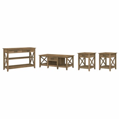 Bush Furniture Key West 47.2 x 23.94 Coffee Table with Console Table and Two End Tables, Reclaimed Pine (KWS024RCP)