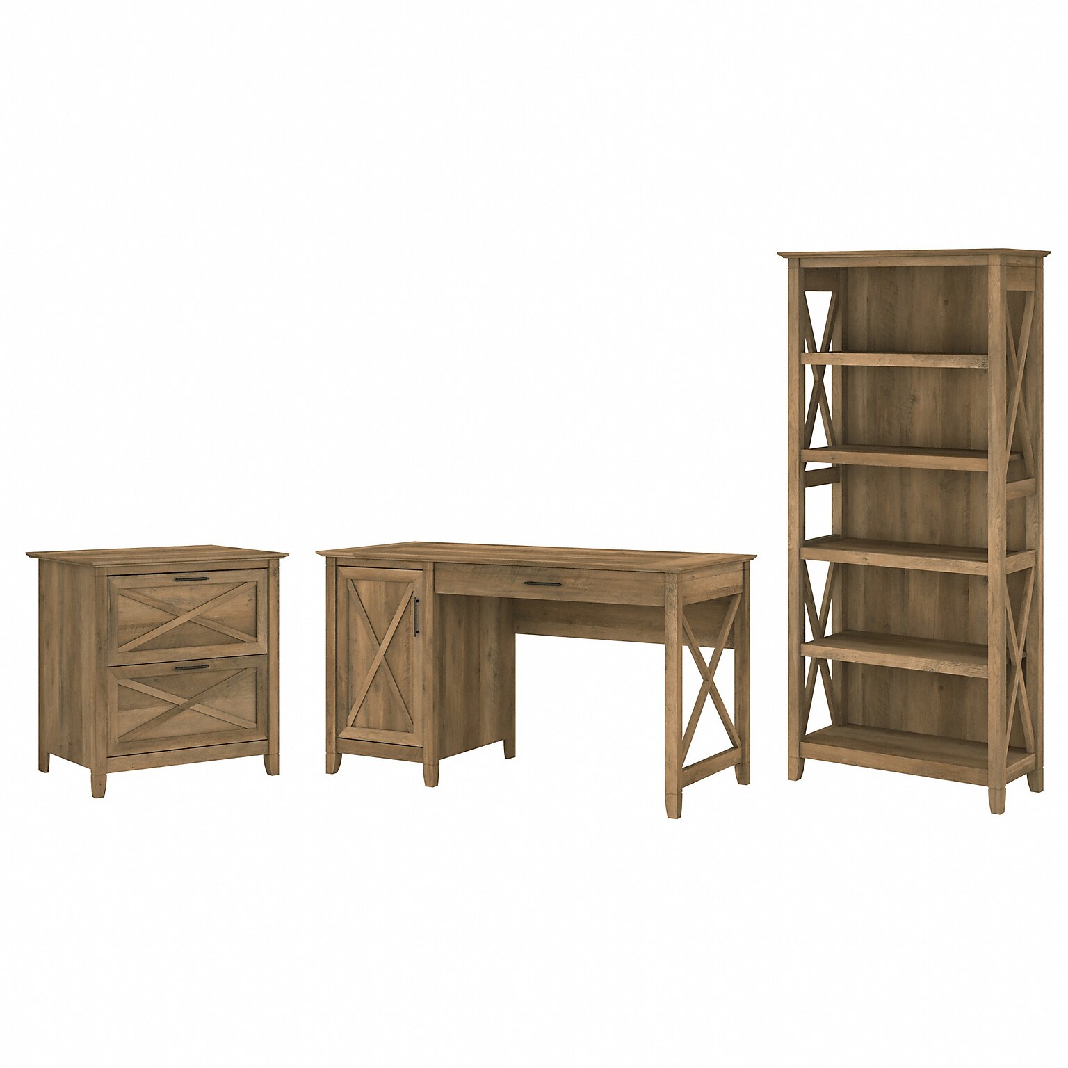 Bush Furniture Key West 54 Computer Desk with 2-Drawer Lateral File Cabinet and 5-Shelf Bookcase, Reclaimed Pine (KWS009RCP)