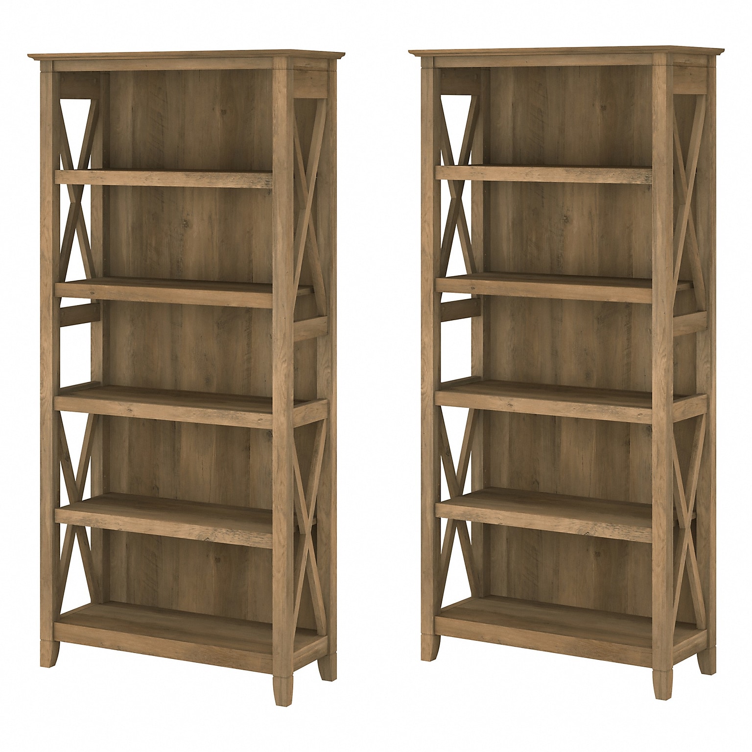 Bush Furniture Key West 66H 5-Shelf Bookcase with Adjustable Shelves, Reclaimed Pine Laminated Wood, 2/Set (KWS046RCP)