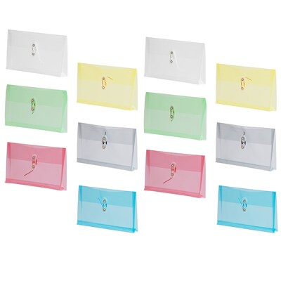 JAM Paper #10 Business Envelopes with Button & String Tie Closure, 5 1/4" x 10", Assorted Colors, 12/Pack (12438614)