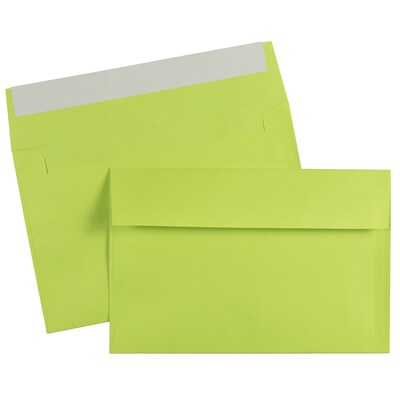 JAM Paper A9 Invitation Envelopes with Peel & Seal Closure, 5 3/4" x 8 3/4", Ultra Lime Green, 100/Pack (241137099)