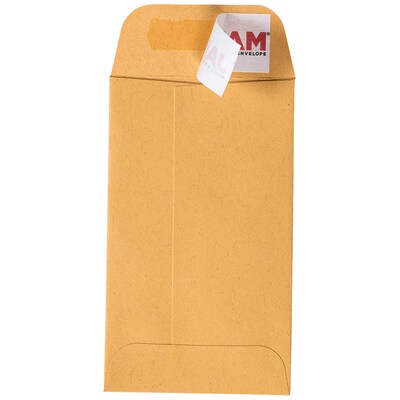 JAM Paper #3 Coin Business Commercial Envelopes w/ Peel & Seal Closure, 2 1/2" x 4 1/4", Brown Kraft, 50/Pack (400238460I)