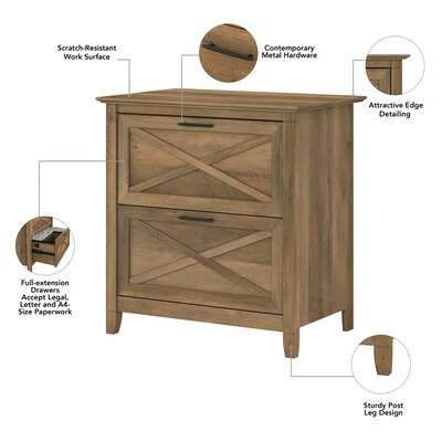 Bush Furniture Key West 2-Drawer Lateral File Cabinet, Letter/Legal, Reclaimed Pine, 30" (KWF130RCP-03)