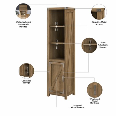 kathy ireland® Home by Bush Furniture Cottage Grove 5-Shelf 72"H Bookcase, Reclaimed Pine (CGB118RCP-03)