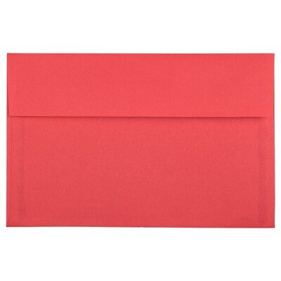 JAM Paper A9 Invitation Envelopes with Peel & Seal Closure, 5 3/4 x 8 3/4, Red Recycled, Bulk 100/