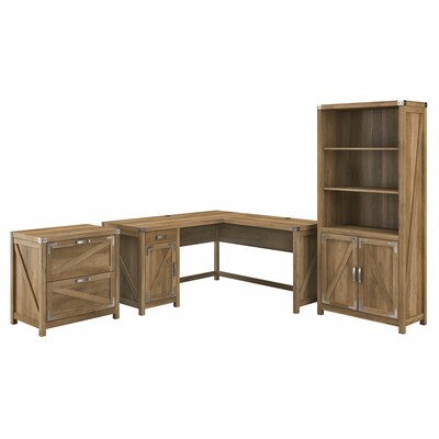 kathy ireland® Home by Bush Furniture Cottage Grove 60 L-Shaped Desk with Storage, Reclaimed Pine (