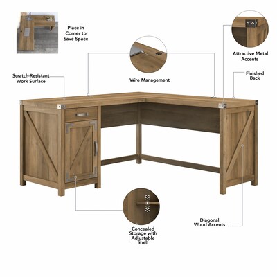 kathy ireland® Home by Bush Furniture Cottage Grove 60" L-Shaped Desk with Storage, Reclaimed Pine (CGR005RCP)