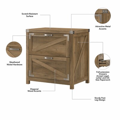 kathy ireland® Home by Bush Furniture Cottage Grove 60" L-Shaped Desk with Storage, Reclaimed Pine (CGR005RCP)