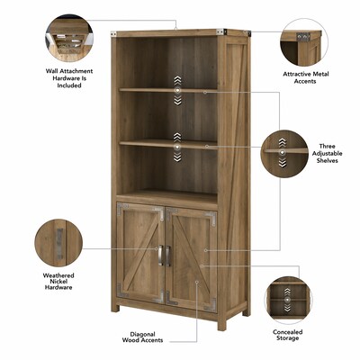 kathy ireland® Home by Bush Furniture Cottage Grove 60" L-Shaped Desk with Storage, Reclaimed Pine (CGR005RCP)