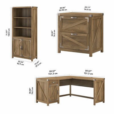 kathy ireland® Home by Bush Furniture Cottage Grove 60" L-Shaped Desk with Storage, Reclaimed Pine (CGR005RCP)