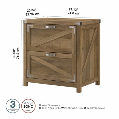 kathy ireland® Home by Bush Furniture 2-Drawer Lateral File Cabinet, Letter/Legal, Reclaimed Pine, 29" (CGF129RCP-03)