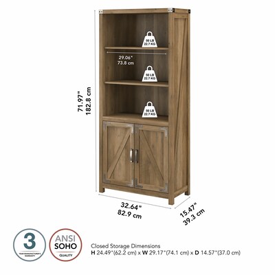 kathy ireland® Home by Bush Furniture Cottage Grove 5-Shelf 72"H Bookcase, Reclaimed Pine (CGB132RCP-03)