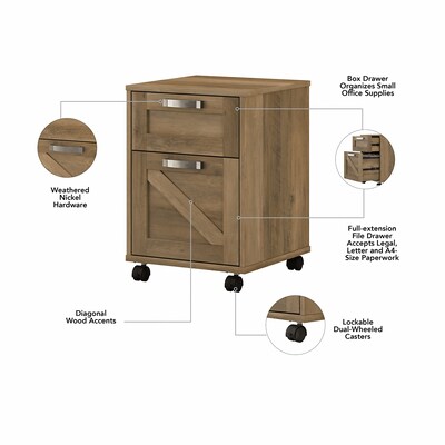 kathy ireland® Home by Bush Furniture 2-Drawer Vertical File Cabinet, Mobile, Letter/Legal, Reclaimed Pine, 17"