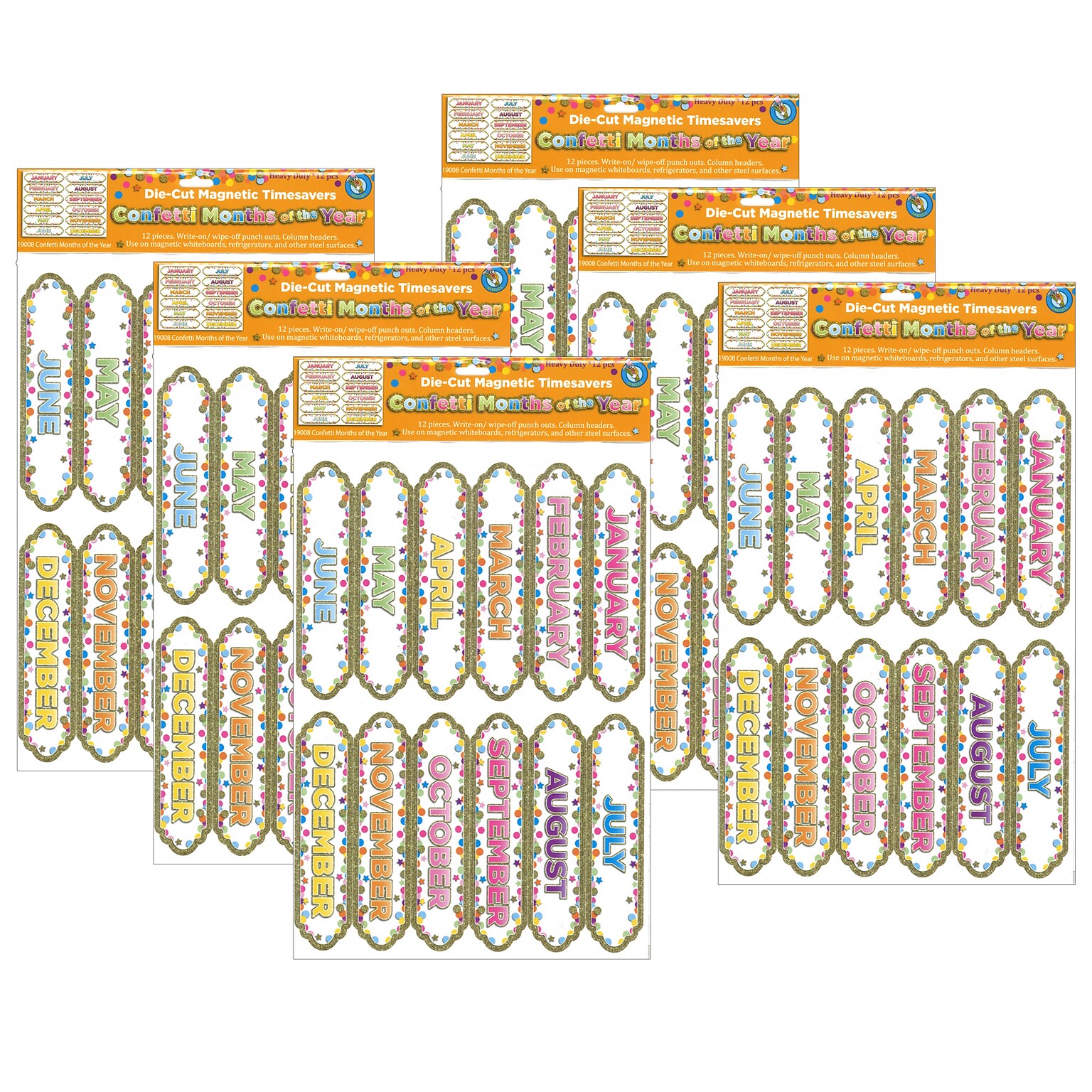 Ashley Productions Magnetic Die-Cut Timesavers & Labels, Confetti Months of the Year, 6 Packs (ASH19008-6)
