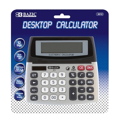 Bazic 12-Digit Dual Power Desktop Calculator with Adjustable Display (BAZ3012)
