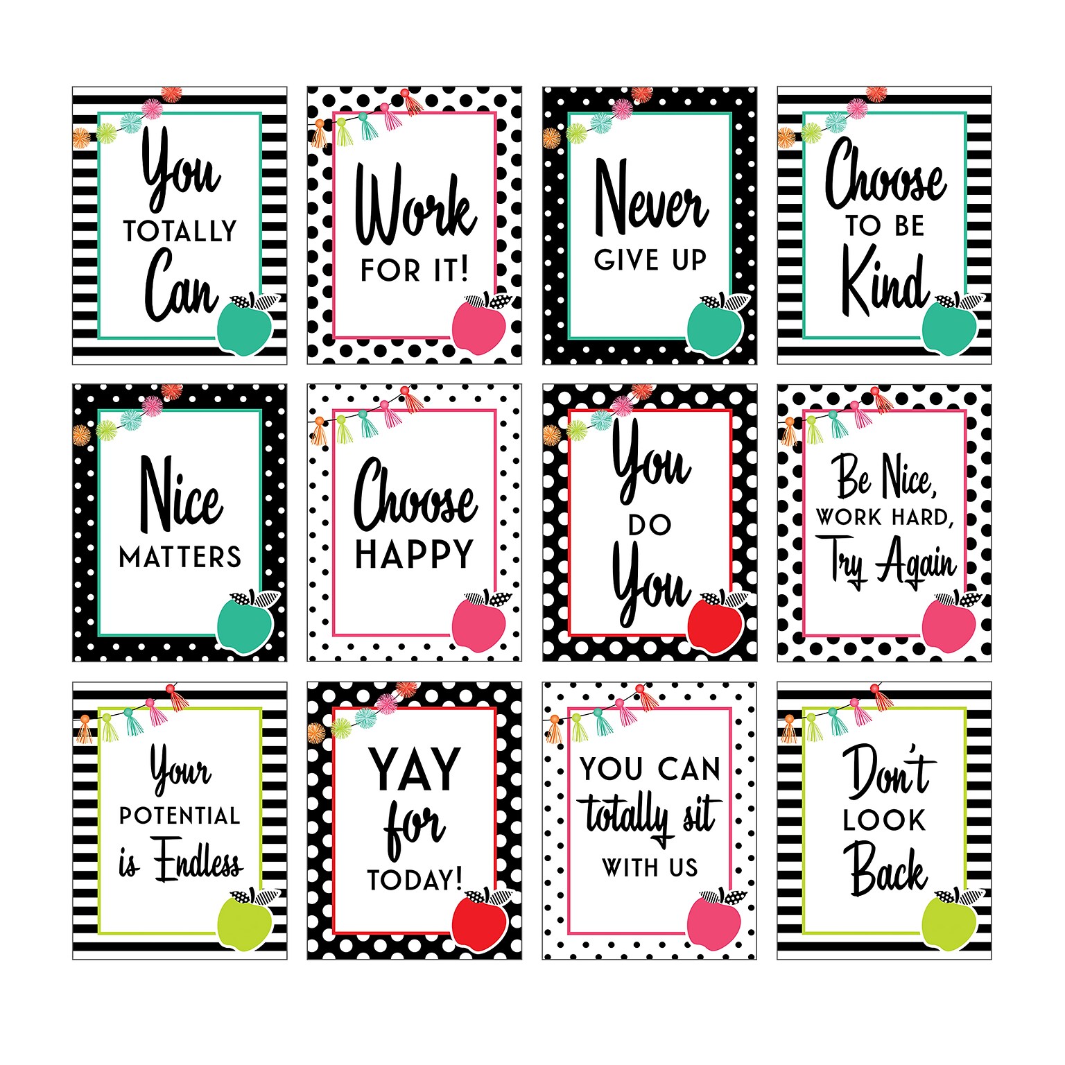 Schoolgirl Style Black, White & Stylish Brights, 8.5 x 11, Mini Posters, Set of 12 (CD-106025)