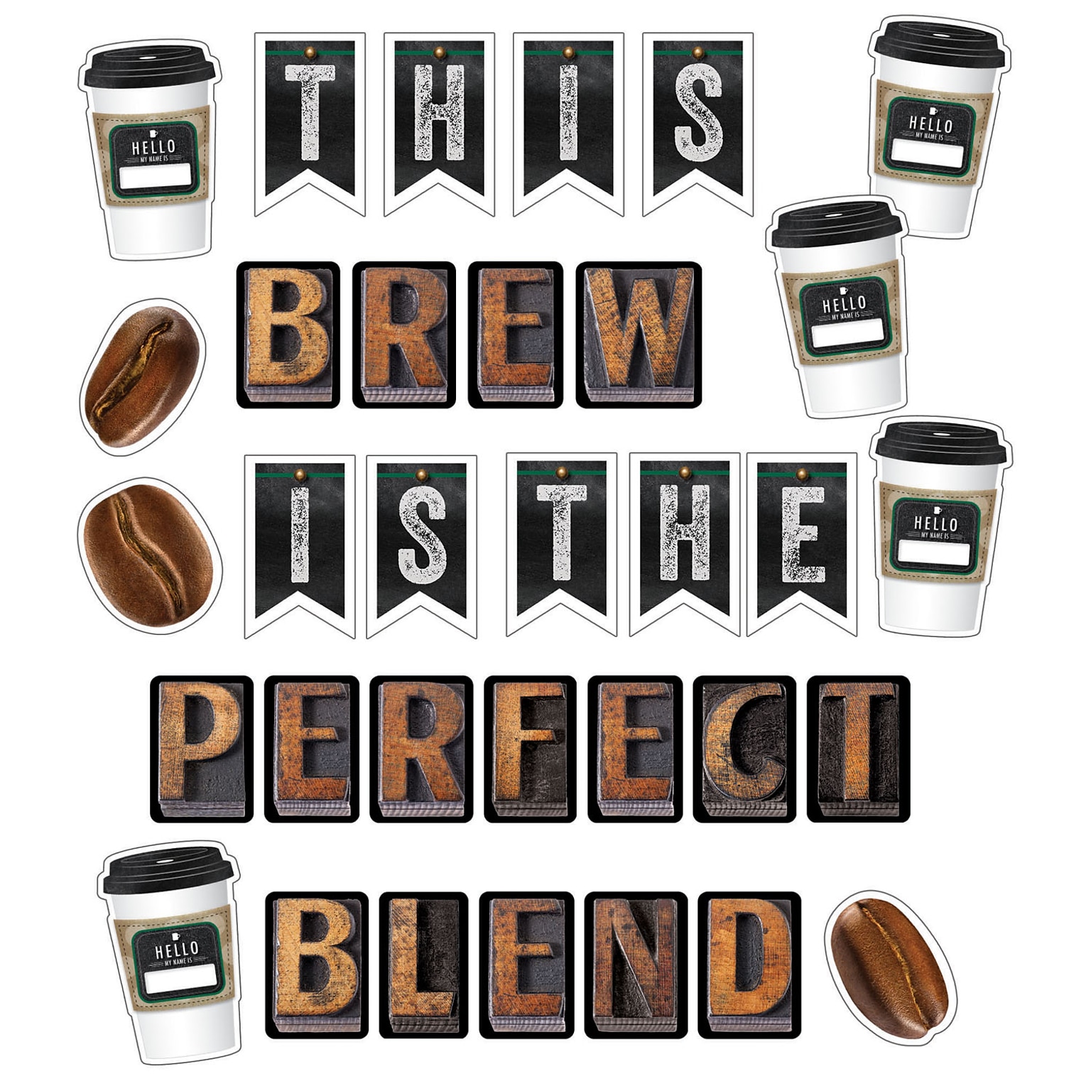 Schoolgirl Style™ Industrial Cafe This Brew Is the Perfect Blend Bulletin Board Set, 73 Pieces (CD-110480)