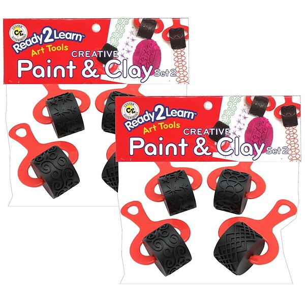 Ready 2 Learn® Paint and Clay Explorer Rollers, Red/Black, 4 Per Set, 2 Sets (CE-6758-2)