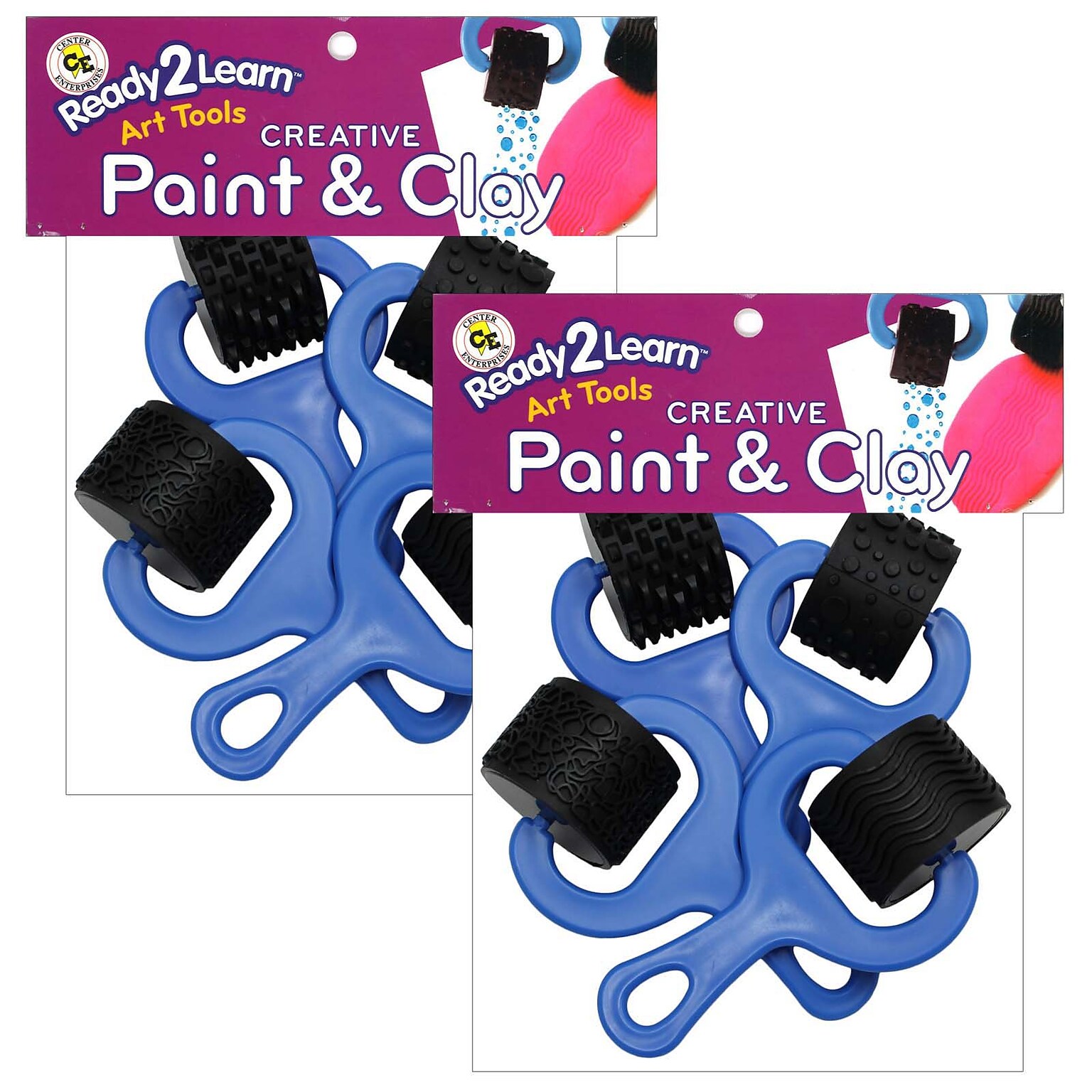 Ready 2 Learn Heavy Duty Paint and Clay Explorer Rollers, Blue/Black, 4 Per Set, 2 Sets (CE-6759-2)