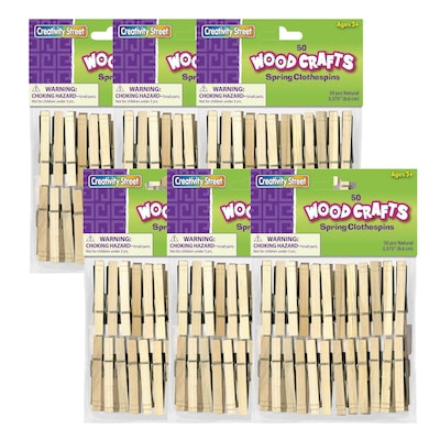 Creativity Street® Spring Clothespins, 3-3/8, Natural, 50 Per Pack, 6 Packs (CK-365801-6)