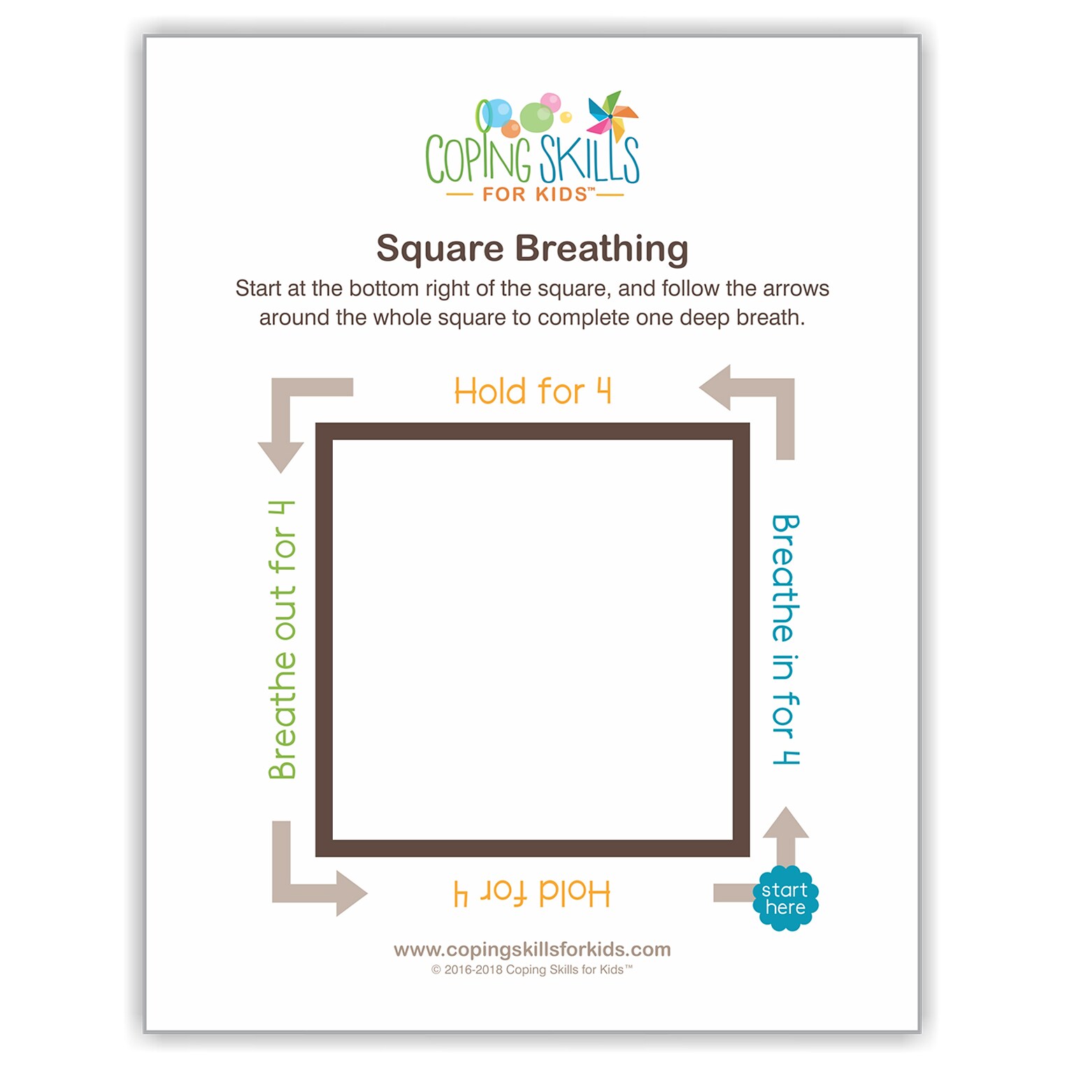 Coping Skills for Kids 11 x 17, Square Deep Breathing Poster (CSKOPSQ11)
