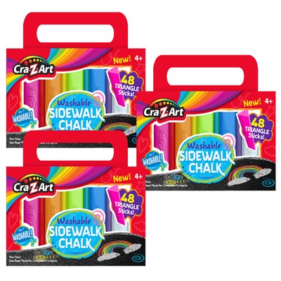 Cra-Z-Art Washable Triangle Sidewalk Chalk, Assorted Colors, 48/Pack, 3 Packs/Bundle (CZA108804-3)