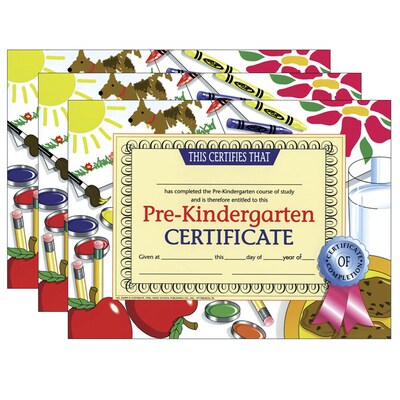 Hayes Publishing Pre-Kindergarten Certificate, 8.5 x 11, 30 Per Pack, 3 Packs (H-VA499-3)