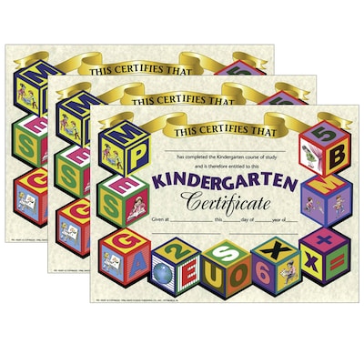 Hayes Publishing Kindergarten Certificate, 8.5 x 11, 30 Per Pack, 3 Packs (H-VA501-3)