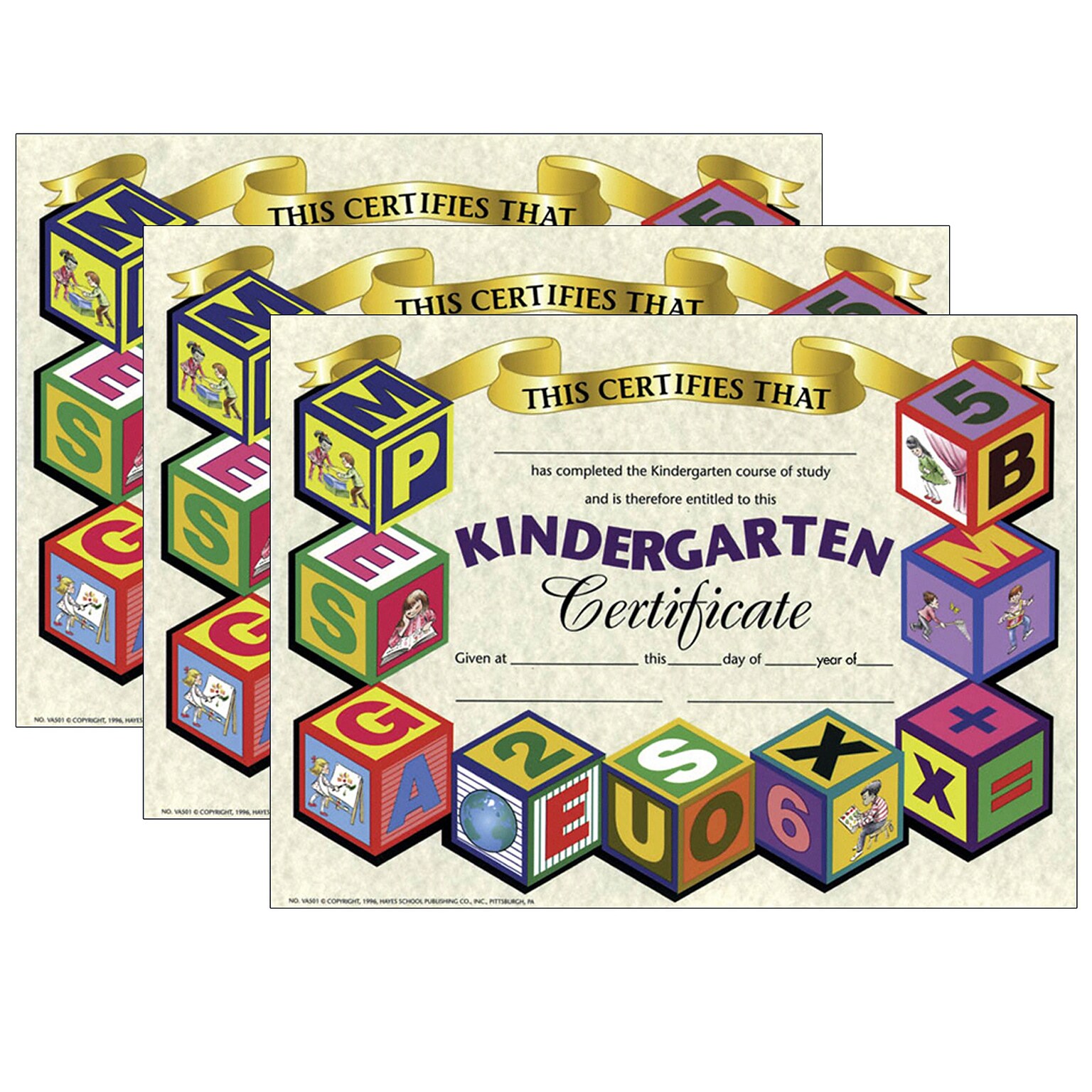 Hayes Publishing Kindergarten Certificate, 8.5 x 11, 30 Per Pack, 3 Packs (H-VA501-3)