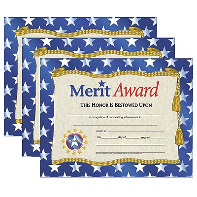Hayes Publishing Merit Award Certificate, 8.5 x 11, 30 Per Pack, 3 Packs (H-VA507-3)