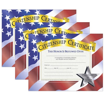 Hayes Publishing Citizenship Certificate, 30 Per Pack, 3 Packs (H-VA525-3)