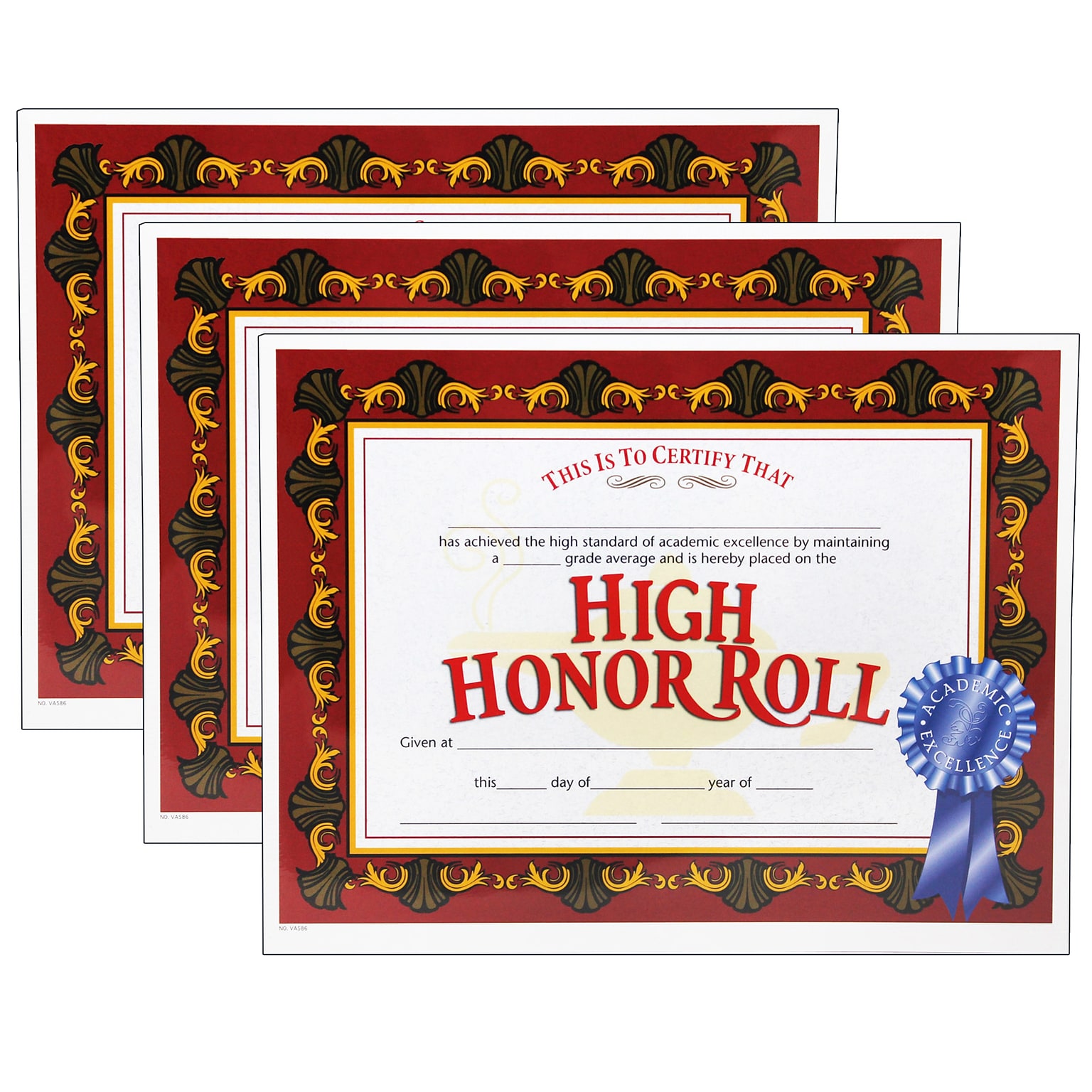 Hayes Publishing High Honor Roll Certificate, 30/Pack, 3 Packs (H-VA586-3)